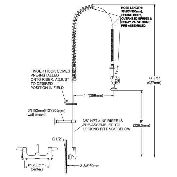 8'' Wall Mounted Pre-Rinse Unit