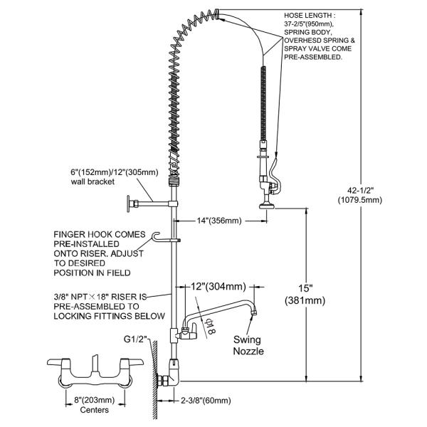 8'' Wall Mounted Pre-Rinse Unit