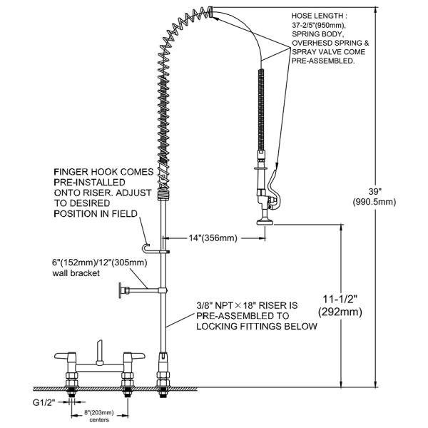 8'' Deck Mounted Pre-Rinse Unit