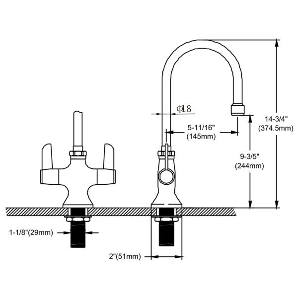 Single Hole Deck Mounted Faucet With 5 11/16'' Swivel Gooseneck