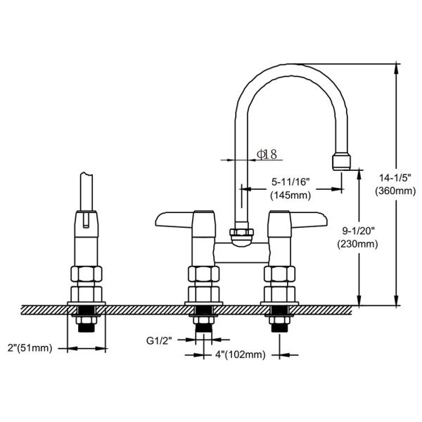 4'' (102mm) Center Deck Mounted Faucet With 5 11/16'' Swivel Gooseneck