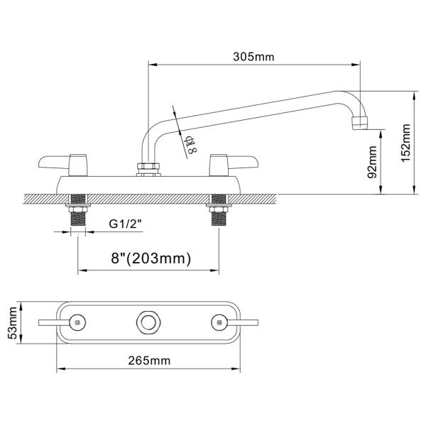 8'' (203mm) Center Deck Mounted Faucet