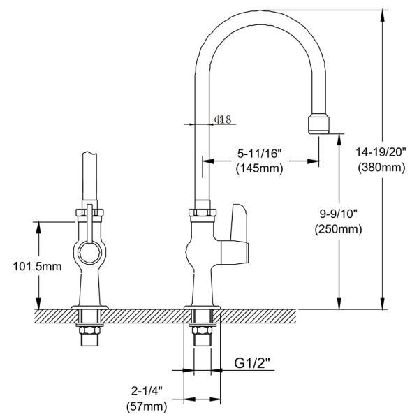 Single Supply Deck Mounted Faucet With 5 11/16'' Swivel Gooseneck