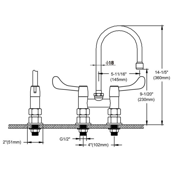 4'' (102mm) Center Deck Mounted Faucet With 5 11/16'' Swivel Gooseneck