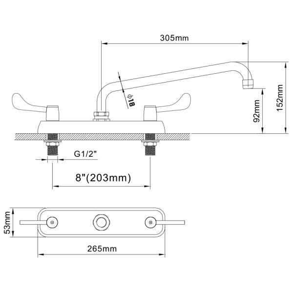 8'' (203mm) Center Deck Mounted Faucet