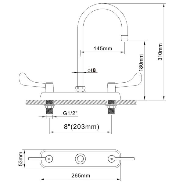 8'' (203mm) Center Wall Mounted Faucet With 5 11/16'' Swivel Gooseneck