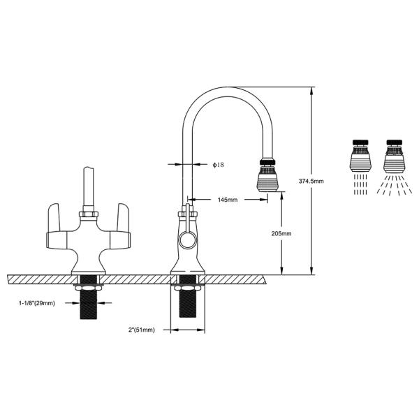 Single Hole Deck Mounted Faucet With 5 11/16'' Swivel Gooseneck